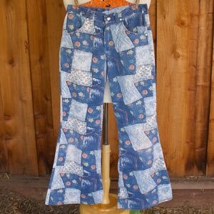 *RARE* Vintage 70's Lady Wrangler Rose Patchwork Denim Kids Jeans Size 12
